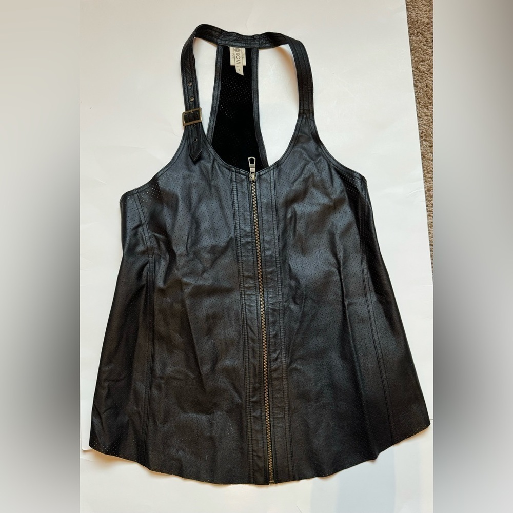XCVI Perforated black Leather Motorcycle Vest Sleeveless Racerback in W’s small